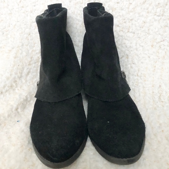 Black suede zipper booties with button suede band - Picture 6 of 8